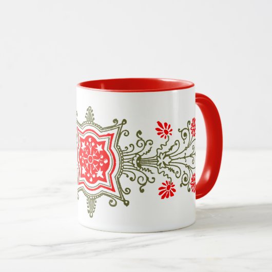 Rotes Gold Blumige Kunst Kaffee-Tasse Tasse (VorderseiteRechts)