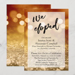 Rotes Gold Bokeh Glitter Wir sind durchgebrannt, F Einladung