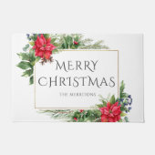 Rotes Gold Botanische Wasserfarbe Weihnachtsfeiert Fußmatte (Vorderseite)