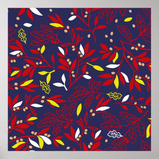 Rotes Gold Botanisches Herbstlaub Poster (Vorne)