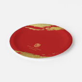 Rotes Gold Chinesische Kalligraphie Pinselstrich H Pappteller (Schrägansicht)