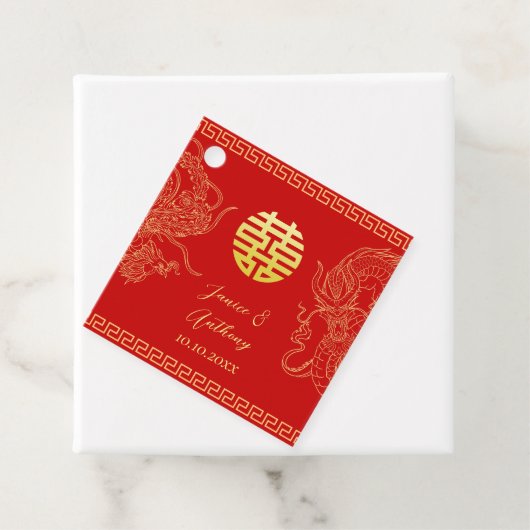 Rotes Gold Chinesischer Hochzeitdrache und Phönix Geschenkanhänger (Beispiel)