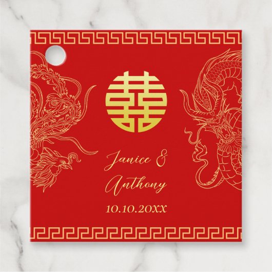 Rotes Gold Chinesischer Hochzeitdrache und Phönix Geschenkanhänger (Vorderseite)