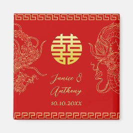 Rotes Gold Chinesischer Hochzeitdrache und Phönix Magnet