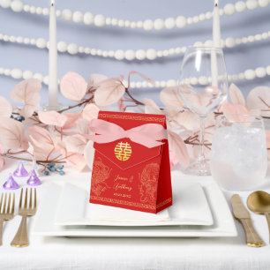 Rotes Gold chinesischer Hochzeitsdrache und Phönix Geschenkschachtel