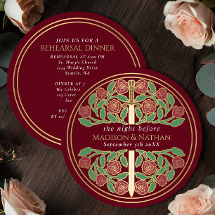 Rotes Gold Floralschwert Königliche Hochzeitsprobe Einladung