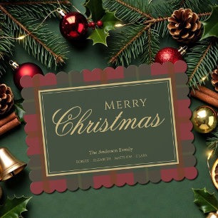 Rotes Gold Grüner Fröhlicher Tartan Weihnachtskart Feiertagskarte