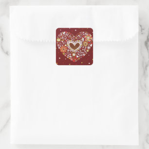 Rotes Gold Liebt euch Herz Blumen Schmetterling Quadratischer Aufkleber