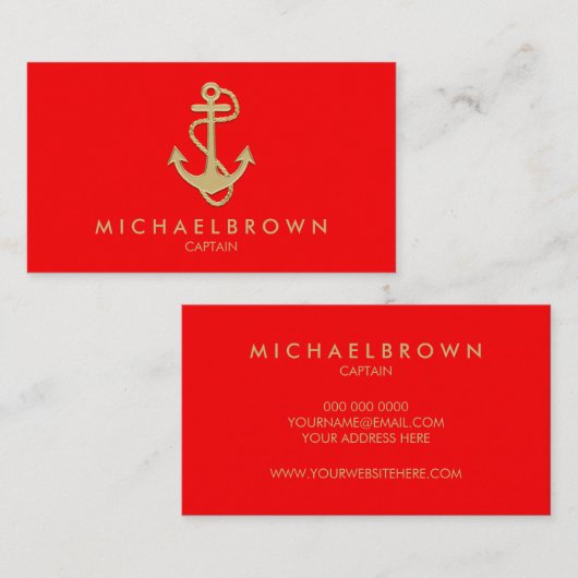 rotes Gold moderner nautischer Anker Visitenkarte (Vorne/Hinten)