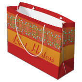 Rotes Gold, Orange und Gelb Große Geschenktüte (Rückseite Schrägansicht)