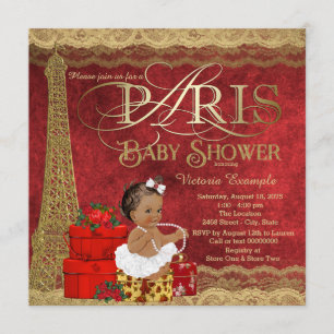 Rotes Gold Paris Ethnische Mädchen-Baby-Party Einladung