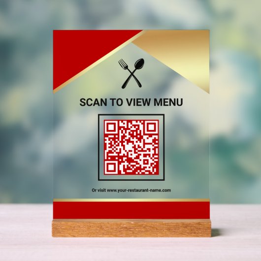 Rotes Gold Restaurant Digital QR-Code-Menü Acrylschild (Neutral)
