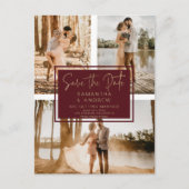 Rotes Gold Save the Date 3 Foto Raster Postkarte (Vorderseite)