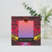 ROTES GOLD, SCHWARZE DAMASK FOTO-VORLAGENMONOGRAMM EINLADUNG (Stehend Vorderseite)