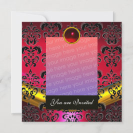 ROTES GOLD, SCHWARZE DAMASK FOTO-VORLAGENMONOGRAMM EINLADUNG