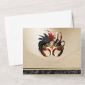 Rotes Gold schwarze Maskerade Hochzeit Karneval Ch All In One Einladung (Rückseite)