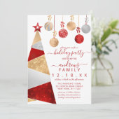 Rotes Gold Silberner Glitzer Olivenweg Einladung (Stehend Vorderseite)