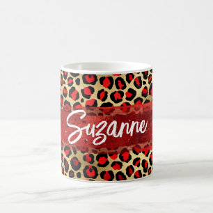 Rotes Gold und schwarze Folie Leopard Pinselstrich Kaffeetasse