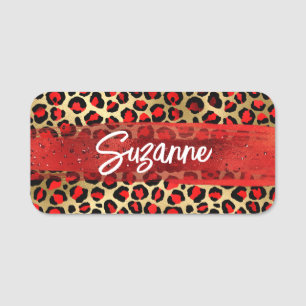 Rotes Gold und schwarzer Forelle Leopard Pinselstr Namensschild