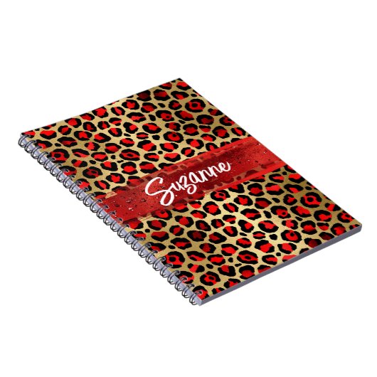 Rotes Gold und schwarzer Forelle Leopard Pinselstr Notizblock (Rechte Seite)