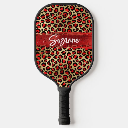 Rotes Gold und schwarzer Forelle Leopard Pinselstr Pickleball Schläger (Vorderseite)
