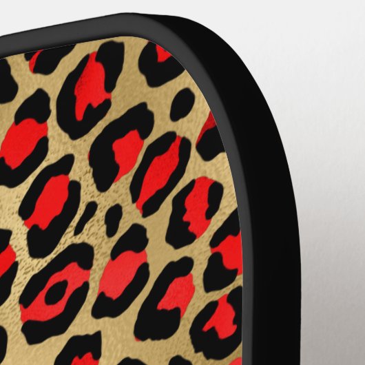 Rotes Gold und schwarzer Forelle Leopard Pinselstr Pickleball Schläger (Linke Seite)