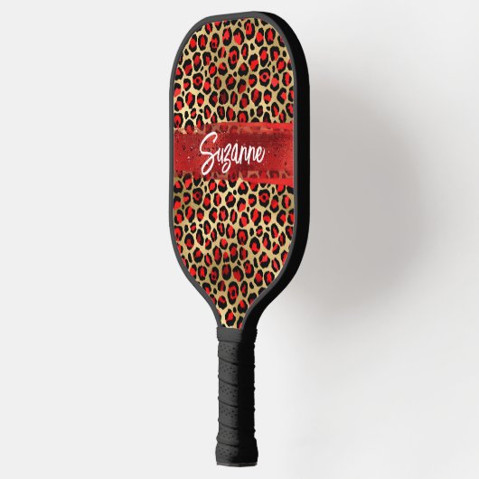 Rotes Gold und schwarzer Forelle Leopard Pinselstr Pickleball Schläger (Links)