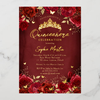 Rotes Gold Verzauberung Blumenschmetterling Quince Folieneinladung