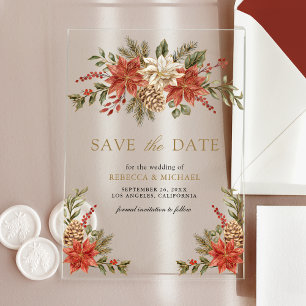Rotes Gold Weihnachtsflor Hochzeit Termin vormerke Acryleinladungen