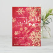 Rotes Goldbuh funkelnde Schneeflocken Weihnachtsfe Einladung (Stehend Vorderseite)