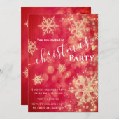 Rotes Goldbuh funkelnde Schneeflocken Weihnachtsfe Einladung (Vorne/Hinten)