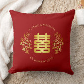 Rotes goldenes Blumenlogo Chinesische Hochzeitstee Kissen (Decke)