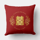 Rotes goldenes Blumenlogo Chinesische Hochzeitstee Kissen (Rückseite)