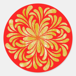 Rotes goldenes Gelbblütenchinesisches Neujahr Runder Aufkleber