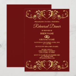 Rotes Goldenes Geometrisches Hochzeitsprobedinner Einladung
