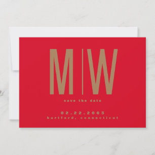 Rotes & goldenes großes Monogramm-Hochzeit Save th The Date