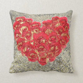 Rotes & Goldenes Herzglam Rustikale Liebe Rustikal Kissen