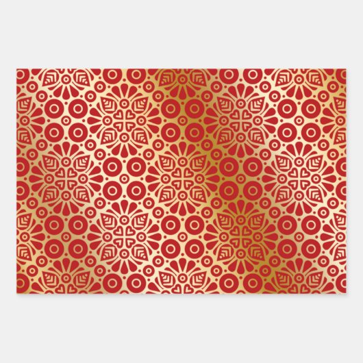 Rotes goldenes orientalisches Muster Geschenkpapier Set (Vorderseite)