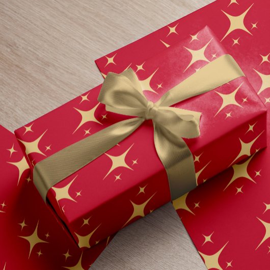 Rotes goldfarbenes Sternenmuster Weihnachten Geschenkpapier