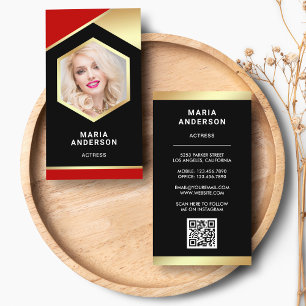 Rotes Goldfolien-Modell Schauspielerin QR-Code Fot Visitenkarte
