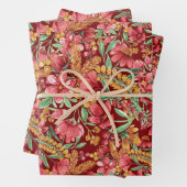 Rotes goldgelbes Blume-Muster Geschenkpapier Set (Beispiel)