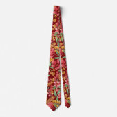 Rotes goldgelbes Blume-Muster Krawatte (Vorderseite)