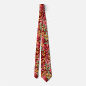 Rotes goldgelbes Blume-Muster Krawatte (Rückseite)