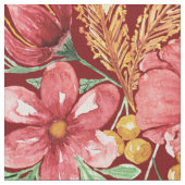 Rotes goldgelbes Blume-Muster Stoff (Nahaufnahme)