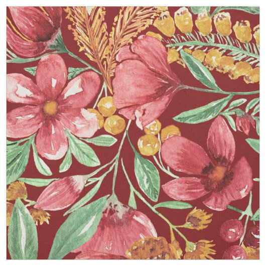 Rotes goldgelbes Blume-Muster Stoff (Muster)