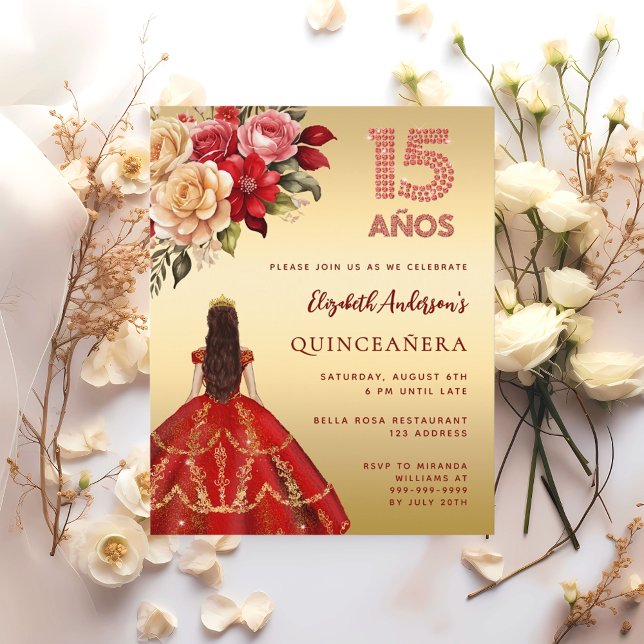 Rotes Goldkleid aus Quinceanera Einladung (Von Creator hochgeladen)