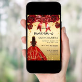 Rotes Goldkleid aus Quinceanera Einladung