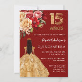 Rotes Goldkleid aus Quinceanera Rose Einladung (Vorderseite)