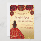 Rotes Goldkleid aus Quinceanera Rose Einladung (Vorderseite)