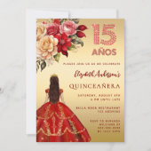 Rotes Goldkleid aus Quinceanera Rose Einladung (Vorderseite)